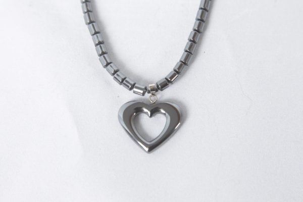 Natural Hematite Open Heart Necklace