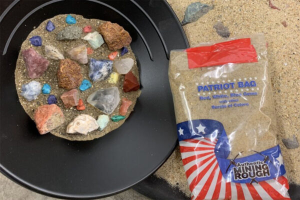 Patriot Bag gemstone mining kit with red white and blue rocks