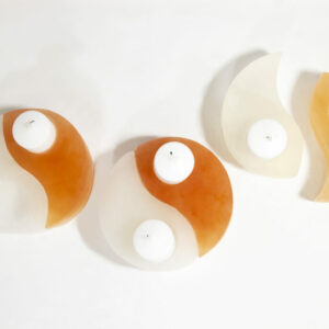 Orange and White Selenite Yin Yang Candle Holder