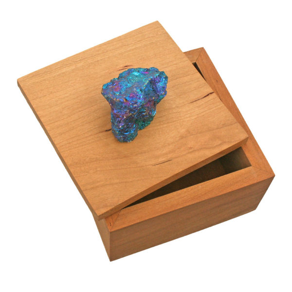 Wooden Storage Box with Peacock Chalcopyrite on Top