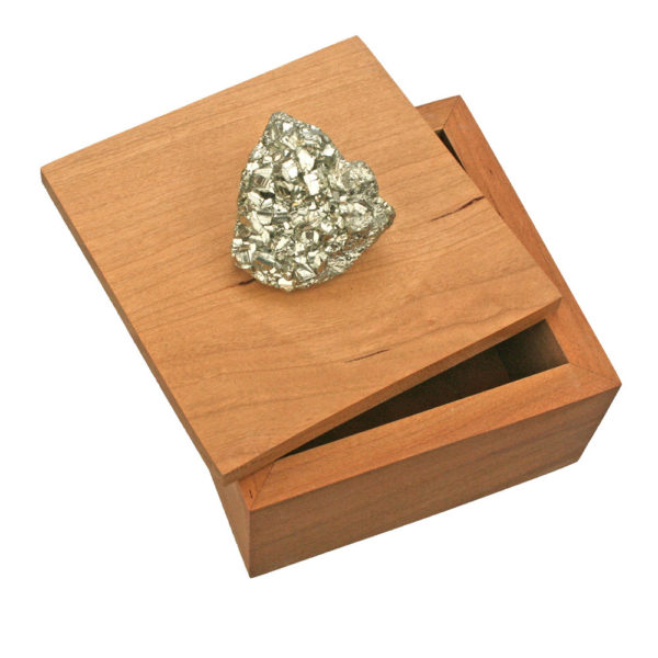 Wood Storage Box Gold Geode Rock on Top