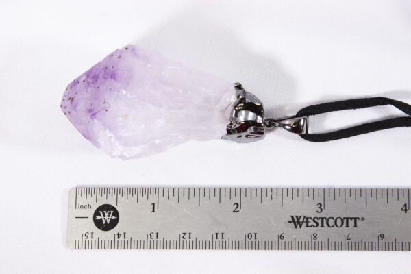 amethyst point necklace with ruler to scale