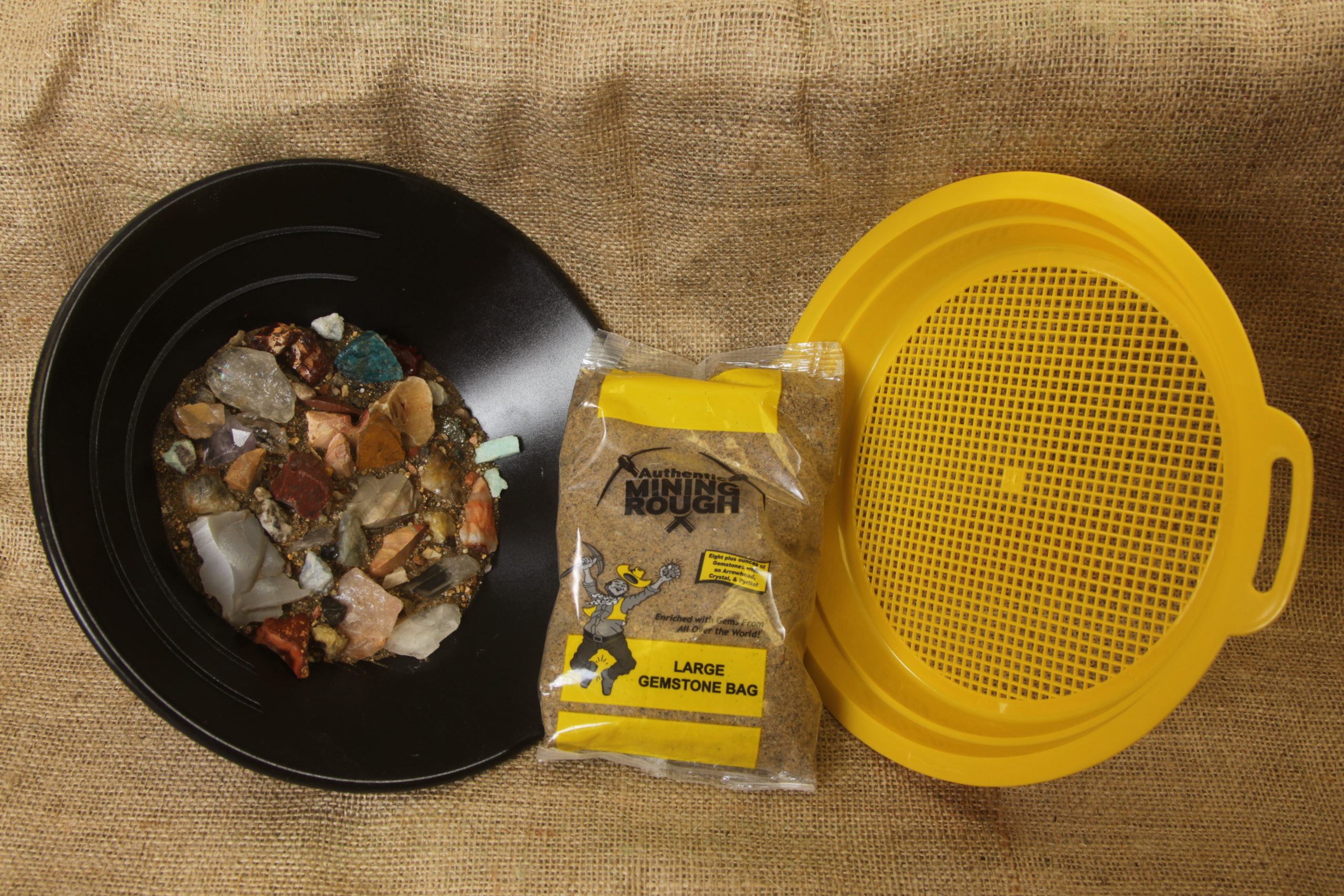 Real crystal Mining kit Yellow bagwith sifter sand and gemstones