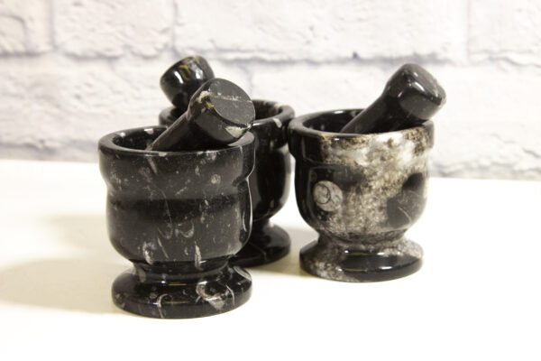 Small Black Orthoceras Mortar and Pestle