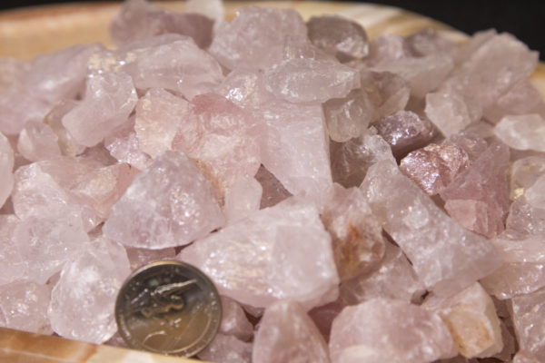 Natural Rough Rose Quartz Crystals 1 pound with quarter for size