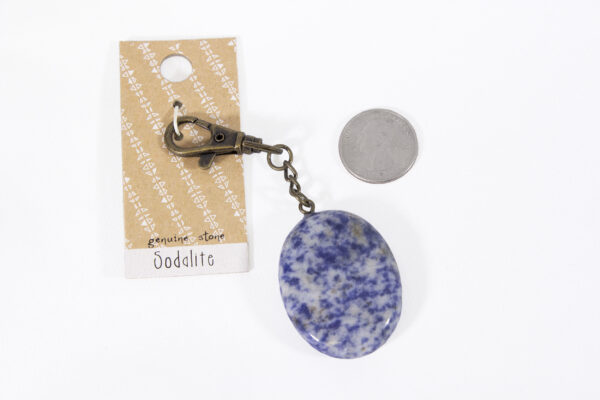 sodalite charm with quarter to scale