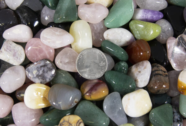 Natural Assorted Tumbled Stones 1lb with quarter close view