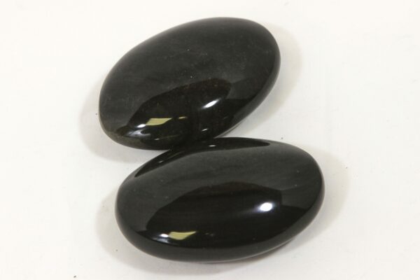 Two Black Obsidian Palm Stones with Gold Sheen