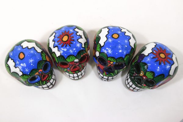 Hand painted Day of the Dead Sugar Skulls 4 inches top view