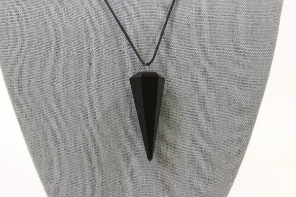 Black Obsidian Pendulum Pendant on necklace close view