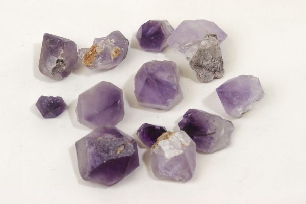 Pieces of raw Amethyst points top view