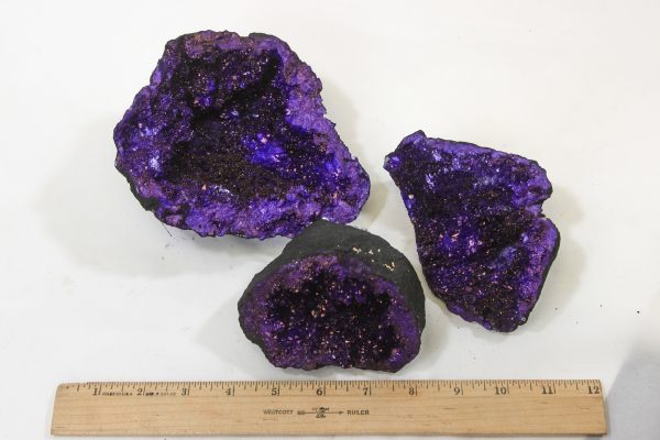 Purple Large Dyed Geode with ruler for size comparison