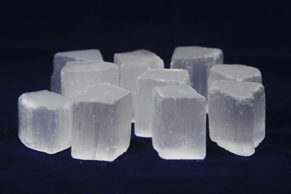 10 Pack of raw Selenite cubes front view