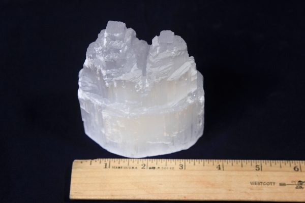 Selenite Double Tower with ruler to show width