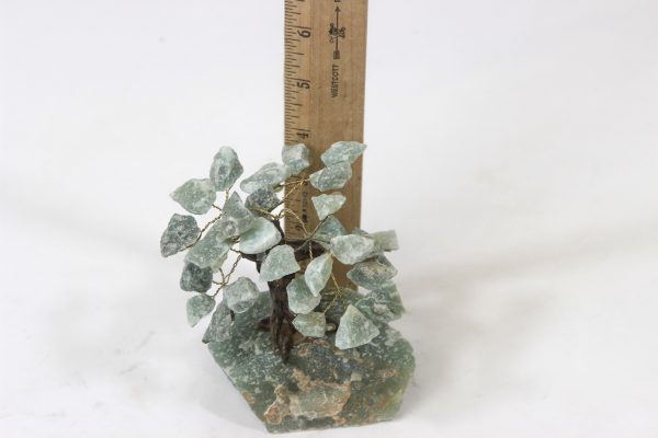 Small Aventurine Gemstone Tree next to ruler for size comparison
