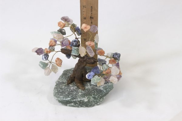 Mixed Gemstone Crystal Points Tree with Aventurine Base Medium with ruler for size comparison