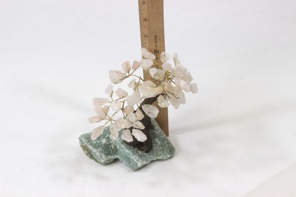 Medium Rose Quartz Crystal Gemstone Tree with ruler for size comparison