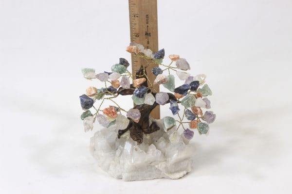 Mixed Crystal Gemstone Tree with Crystal Base with ruler for size comparison