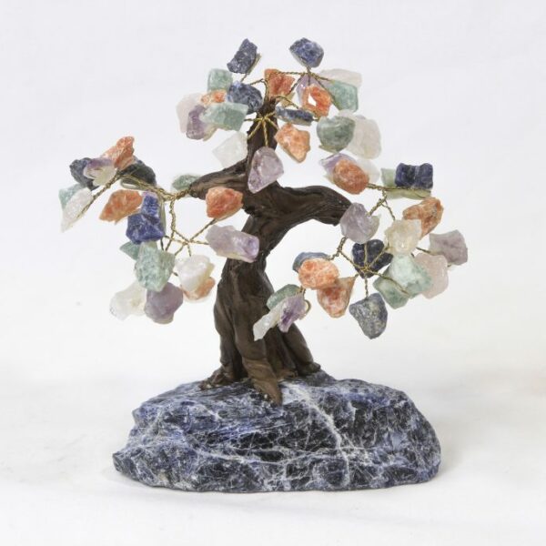 Mixed Gemstone Crystal Points Tree with Sodalite Base Medium