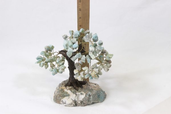 Large Amazonite Gemstone Crystal Tree with ruler for size comparison