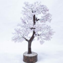 500 stone Rose Quartz Tree with Wood Base front view