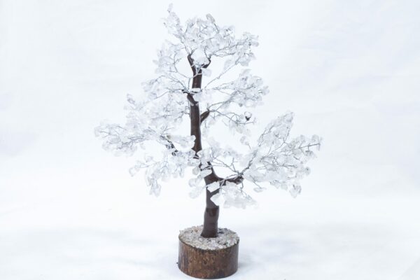 500 stone Crystal Tree with Wood Base front view