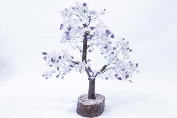 500 stone Amethyst Rose Tree with Wood Base front view