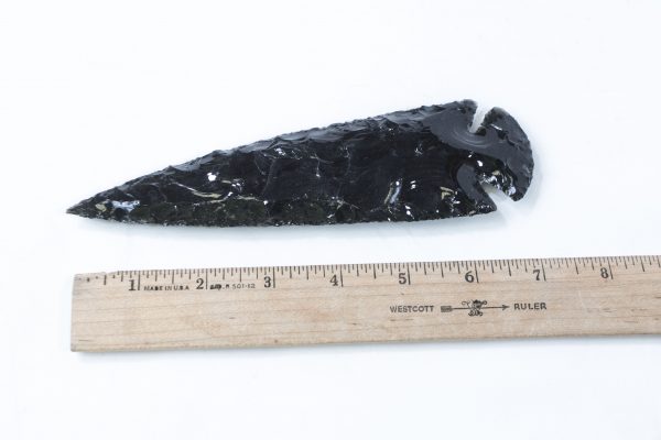 Black Obsidian Arrowhead 7 inches with ruler to show size