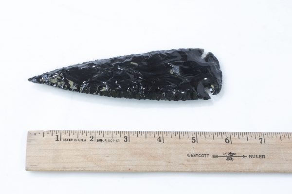 Black Obsidian Arrowhead 6 inches with ruler to show size