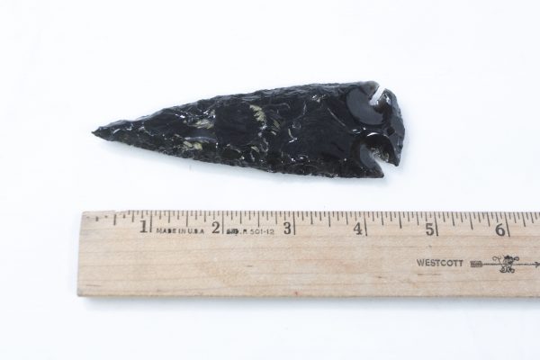 Black Obsidian Arrowhead 5 inches with ruler to show size