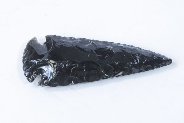 Black Obsidian Arrowhead 5 inches side view