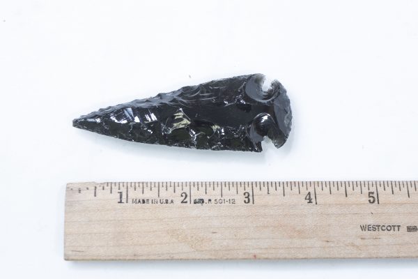 Black Obsidian Arrowhead 4 inches with ruler to show size