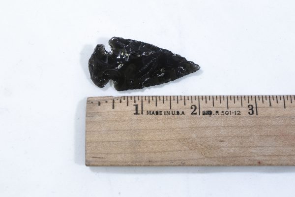 Black Obsidian Arrowhead 2 inches with ruler to show size