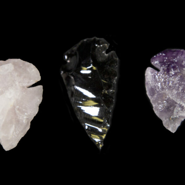 Amethyst, Rose, and Obsidian Arrowhead Three Pack