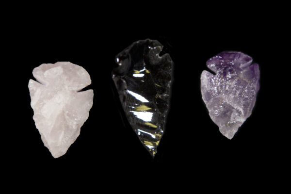 Set of Amethyst, Rose, and Obsidian Arrowheads