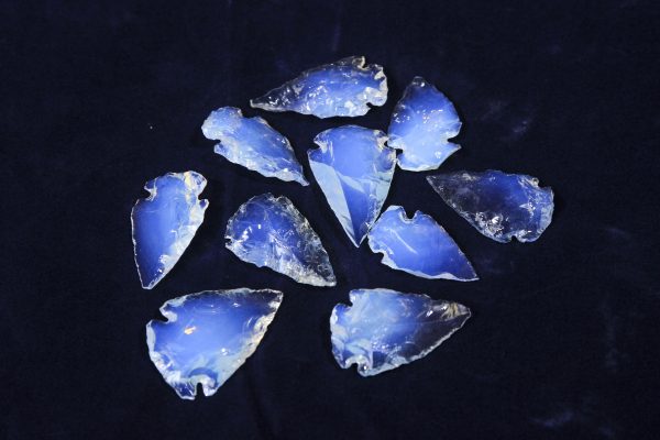 Crystal Opalite Arrowheads in Dark to show blue color