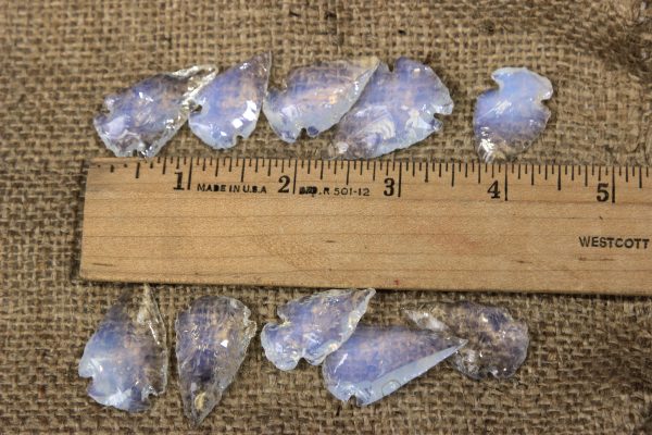 Crystal Opalite Arrowheads with ruler to show size comparison