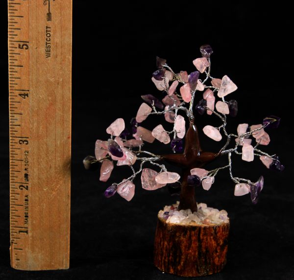 60 Chip Rose Quartz and Amethyst Chip Gemstone Tree with ruler