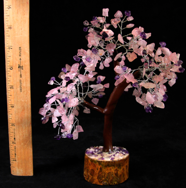 300 Rose Quartz and Amethyst Chip Tree with ruler