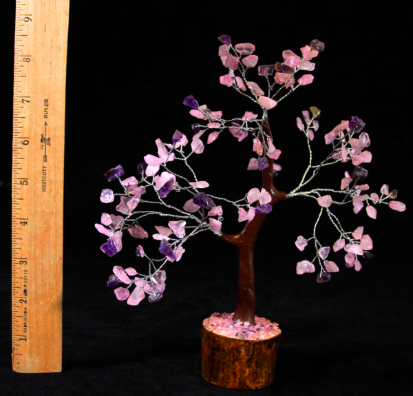 160 Rose Quartz and Amethyst Chip Tree with ruler