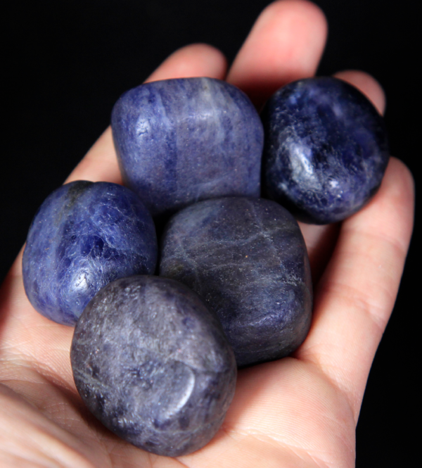 Medium Tumbled Iolite Pieces in hand for size