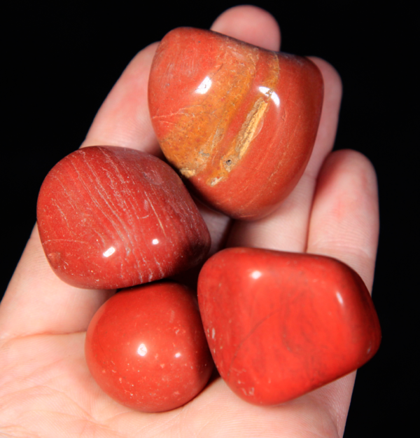 Medium Tumbled Red Jasper Pieces in hand for size