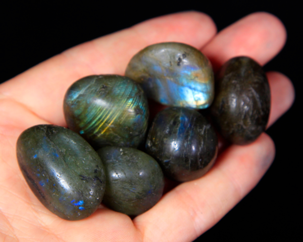 Small Tumbled Labradorite Pieces in hand for size