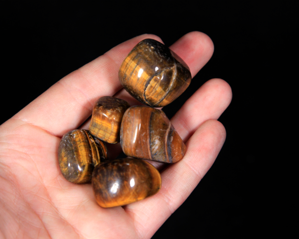 Small Tumbled Tiger Eye Pieces in hand for size