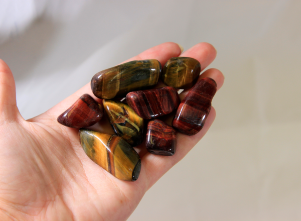 Several Red Tiger Eye Stones in Palm for size comparison