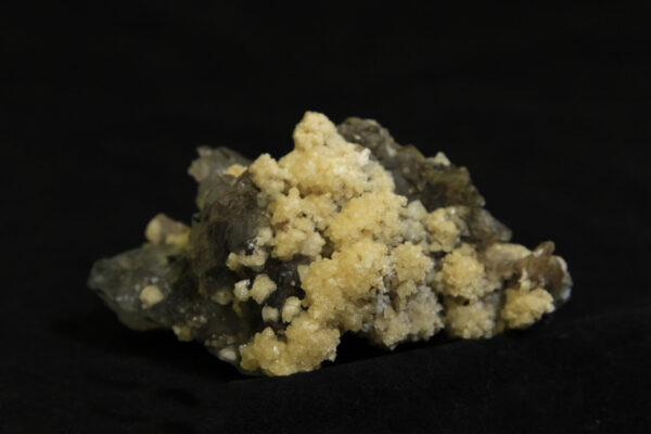 Yellow Amethyst Crystal Cluster embedded in green rock matrix