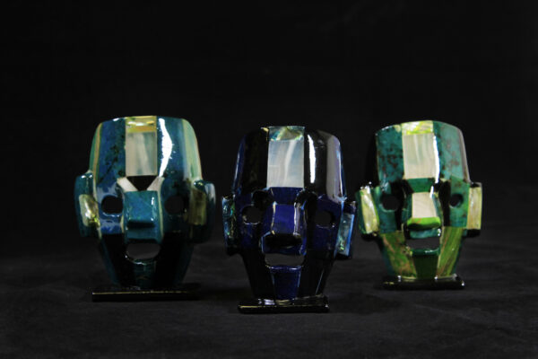 Set of Three blue and green decorative crystal masks