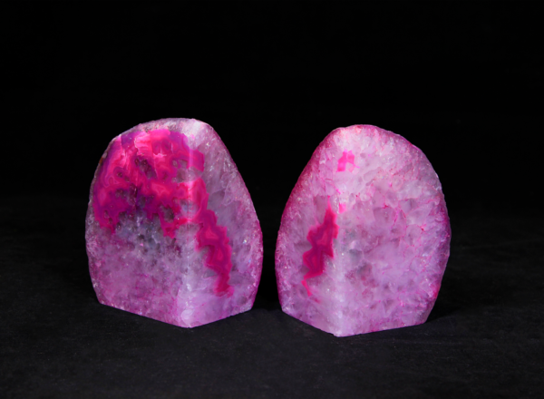 Two Matching Small Pink Agate Bookends
