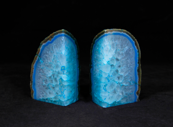 Pair of matching small teal Agate bookends