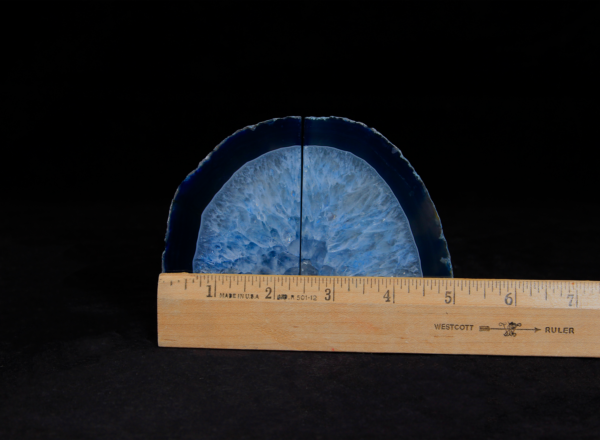 Two Matching Small Blue Agate Bookends next to ruler to show width